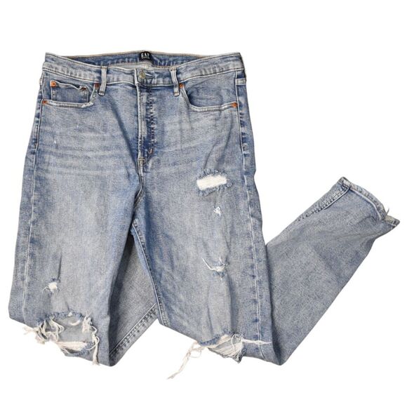 Gap Cigarette Jeans High Rise Distressed Medium Blue Casual Stretch Womens 14 - Picture 1 of 7